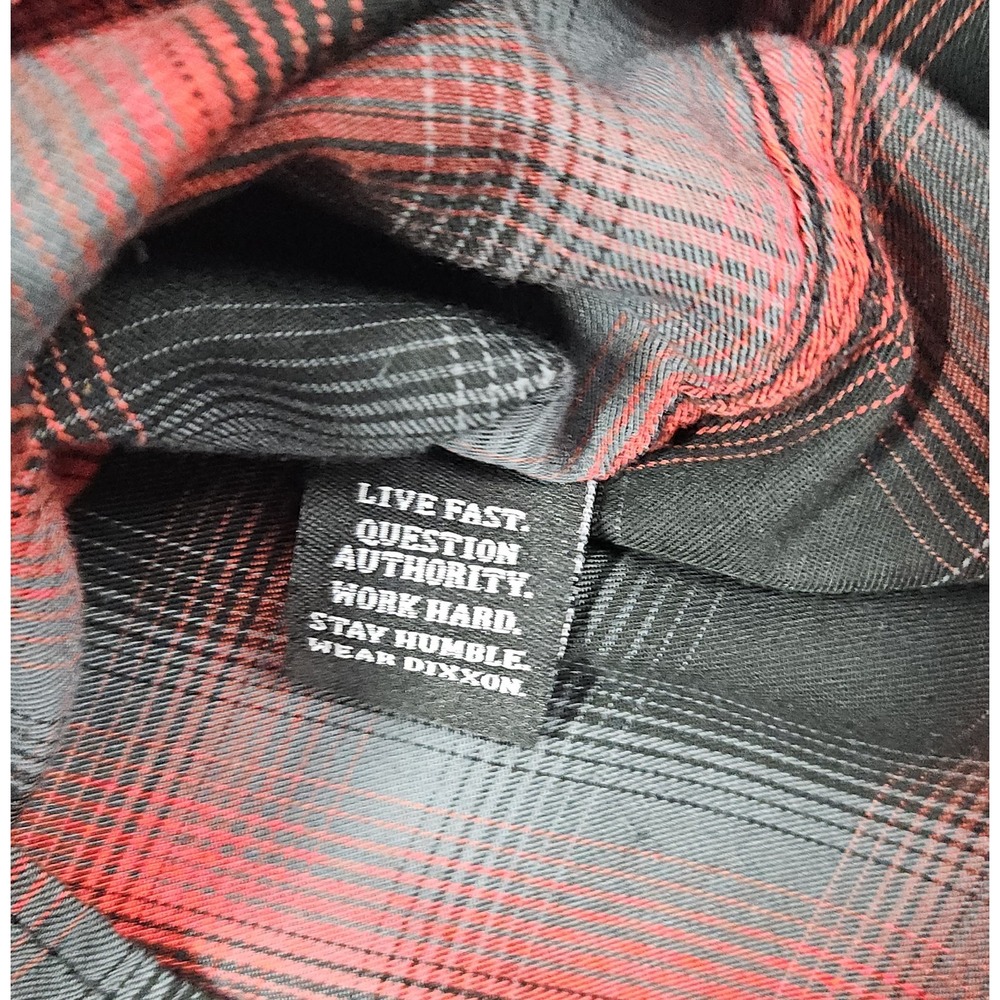 Dixxon Corazon Men's Medium Plaid Button Up Shirt Red Black Bamboo Western - Picture 9 of 9